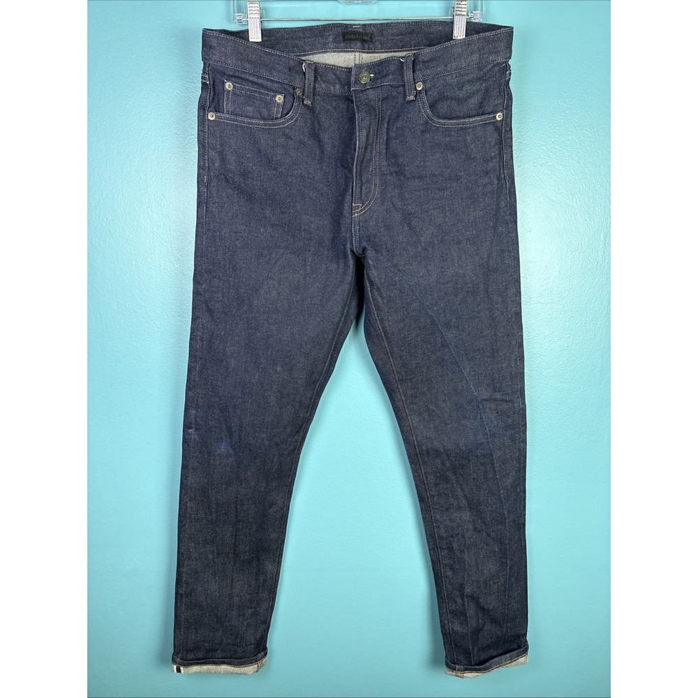 Uniqlo Kaihara Selvedge Jeans Men's 34x32 Dark Indigo Slim Fit Stretch